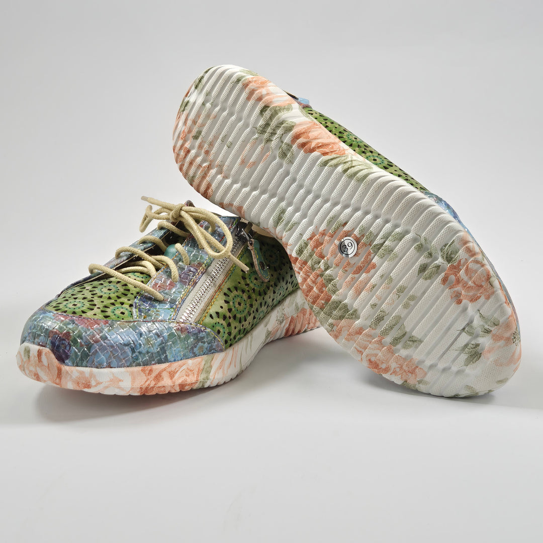 Laura Vita färgstarka lädersneakers grön mönstrad 39