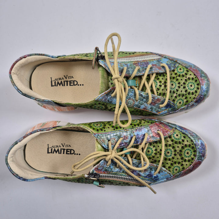 Laura Vita färgstarka lädersneakers grön mönstrad 39