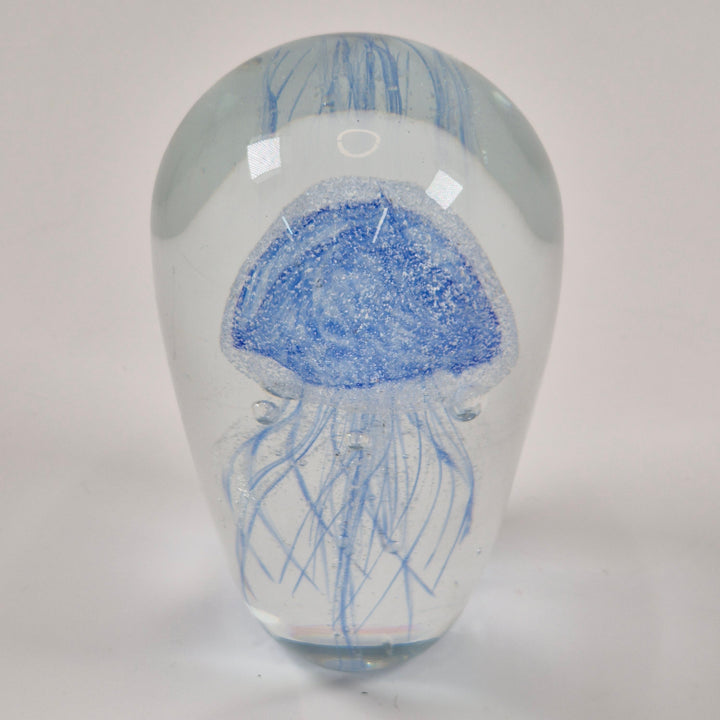 Unik konstglasfigur blå manet i glas