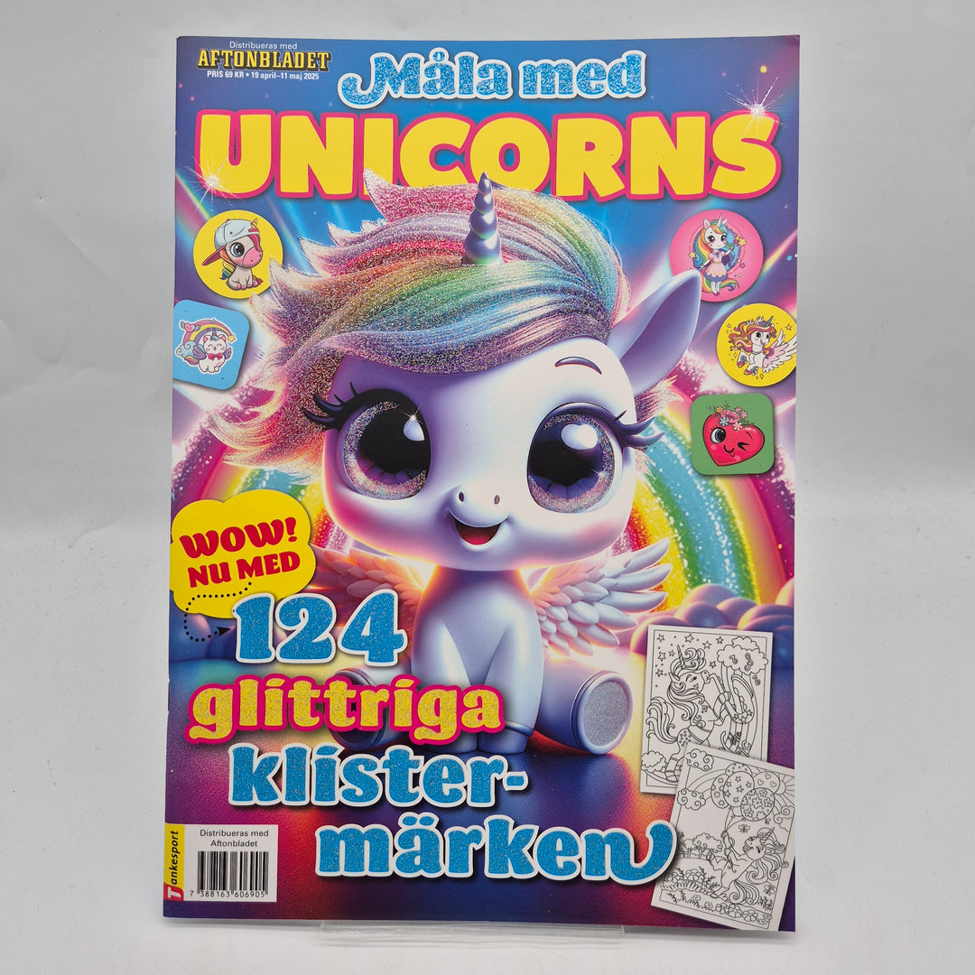 Målarbok Unicorns med glittriga klistermärken