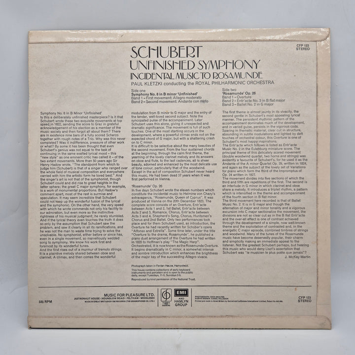 Schubert Unfinished Symphony Rosamunde retro vinyl-LP