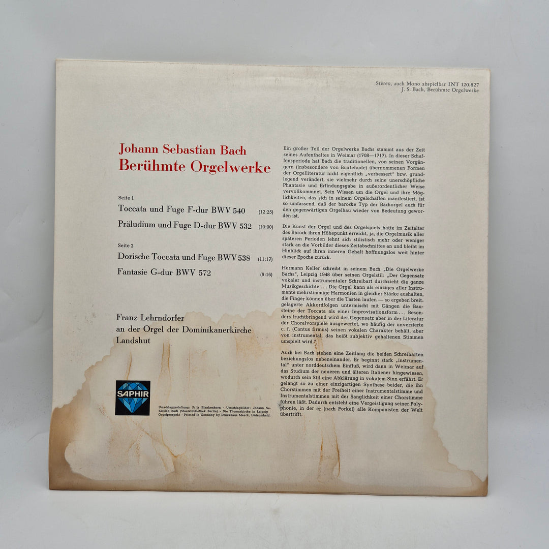 Bach Berühmte Orgelwerke retro vinyl LP
