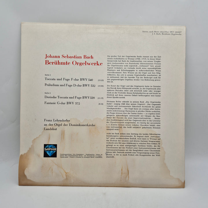 Bach Berühmte Orgelwerke retro vinyl LP