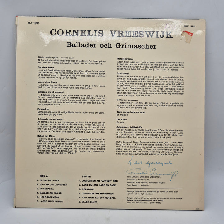 Cornelis Vreeswijk Ballader och Grimacher retro LP