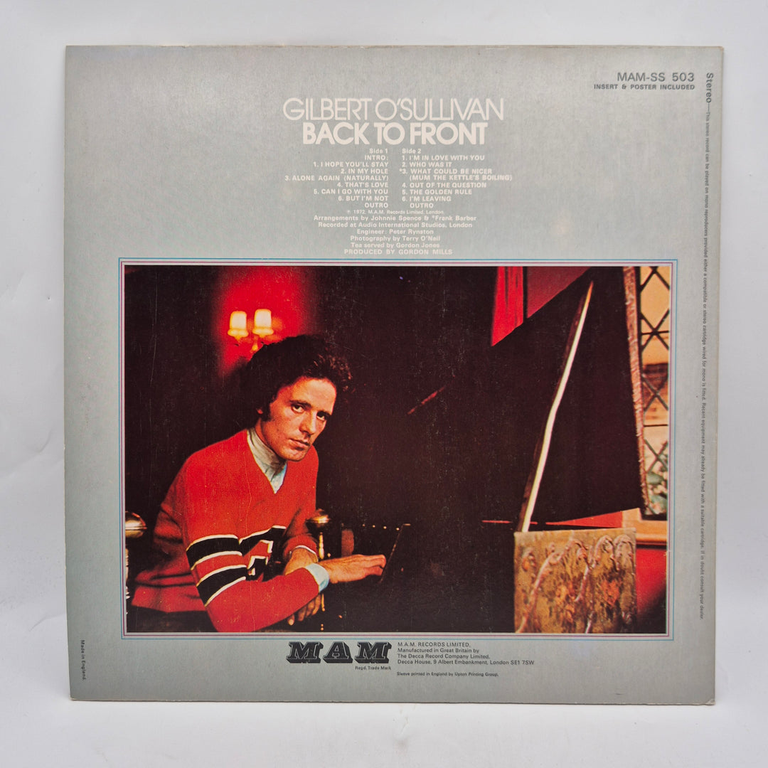 Gilbert O’Sullivan Back To Front vinyl LP retro