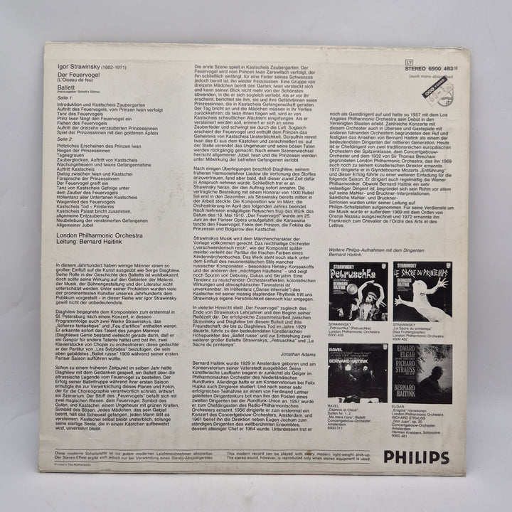 Stravinsky Der Feuervogel LP Philips vintage