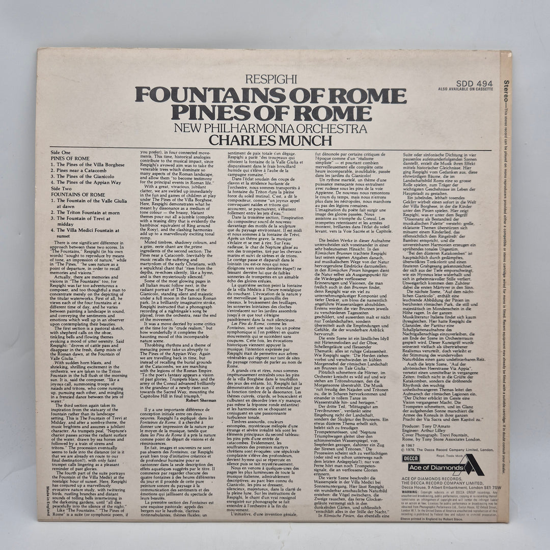 Respighi Fountains and Pines of Rome vinyl LP