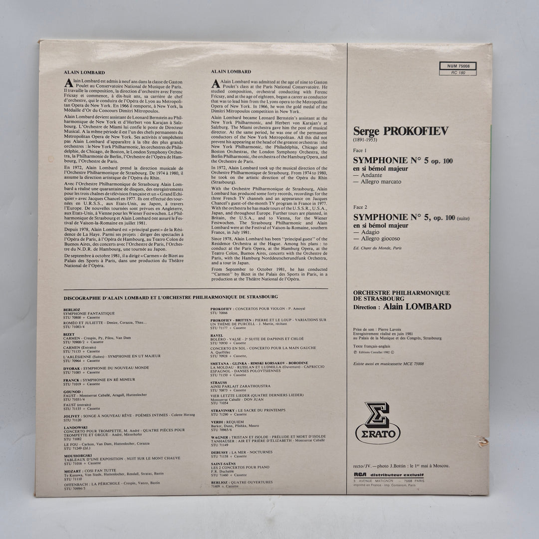 Prokofjev Symfoni nr 5 Erato vinyl LP