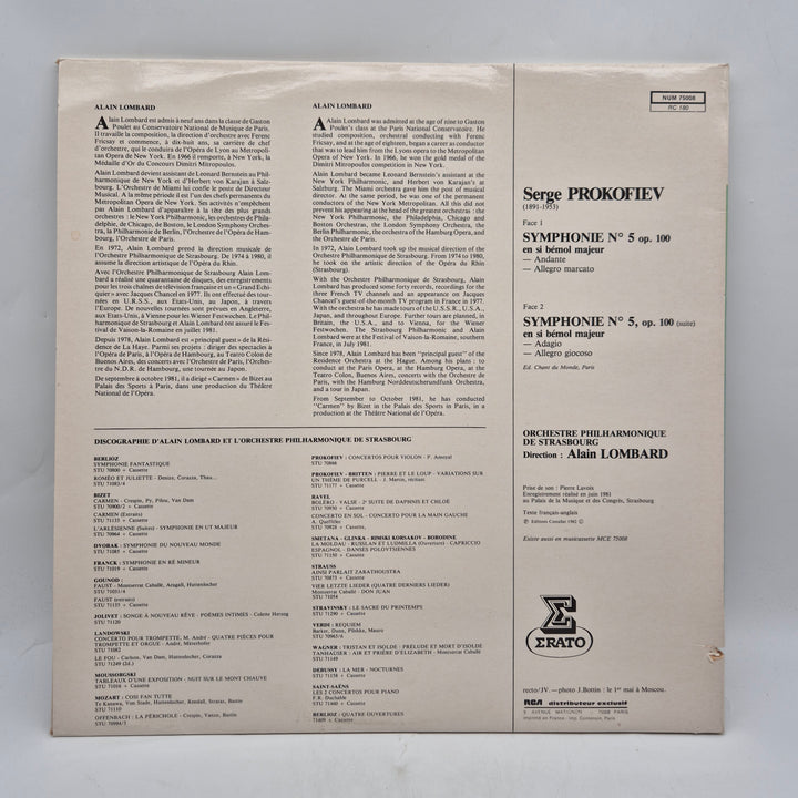 Prokofjev Symfoni nr 5 Erato vinyl LP