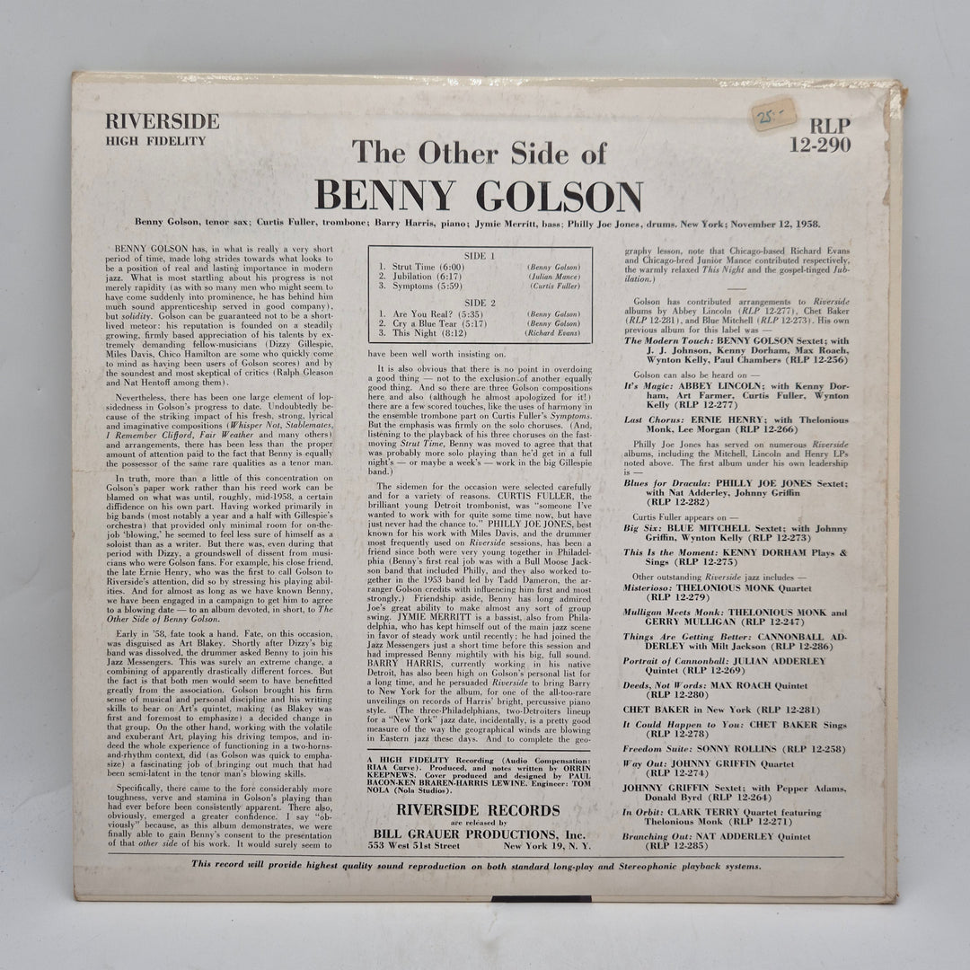 Benny Golson vinyl LP Riverside Records retro