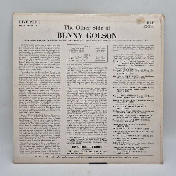 Benny Golson vinyl LP Riverside Records retro