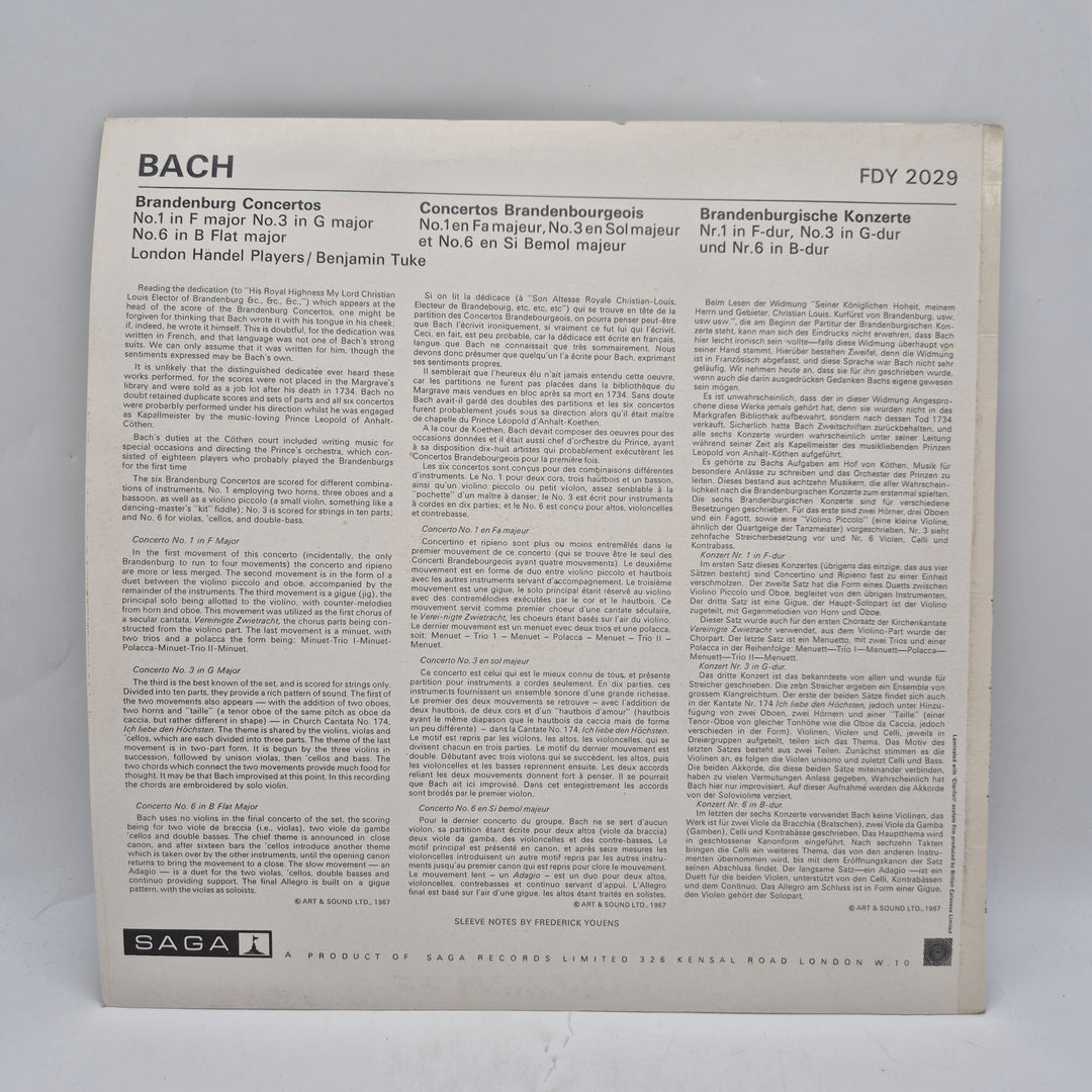 Bach Brandenburgkonserter retro LP Saga Records