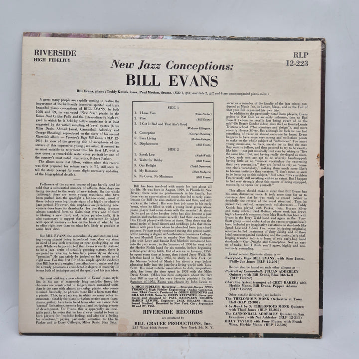 Bill Evans New Jazz Conceptions vinyl LP retro