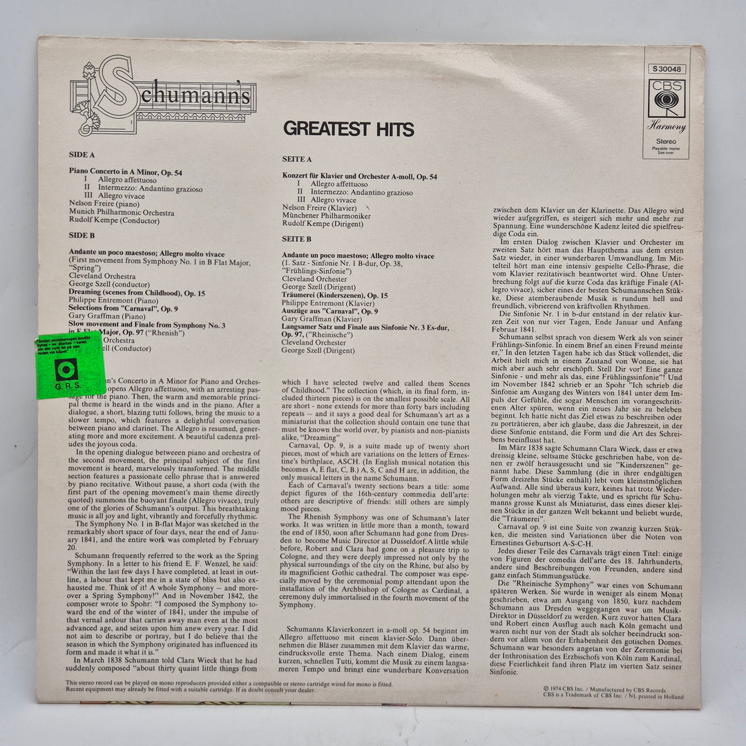 Schumanns Greatest Hits vintage LP CBS Harmony