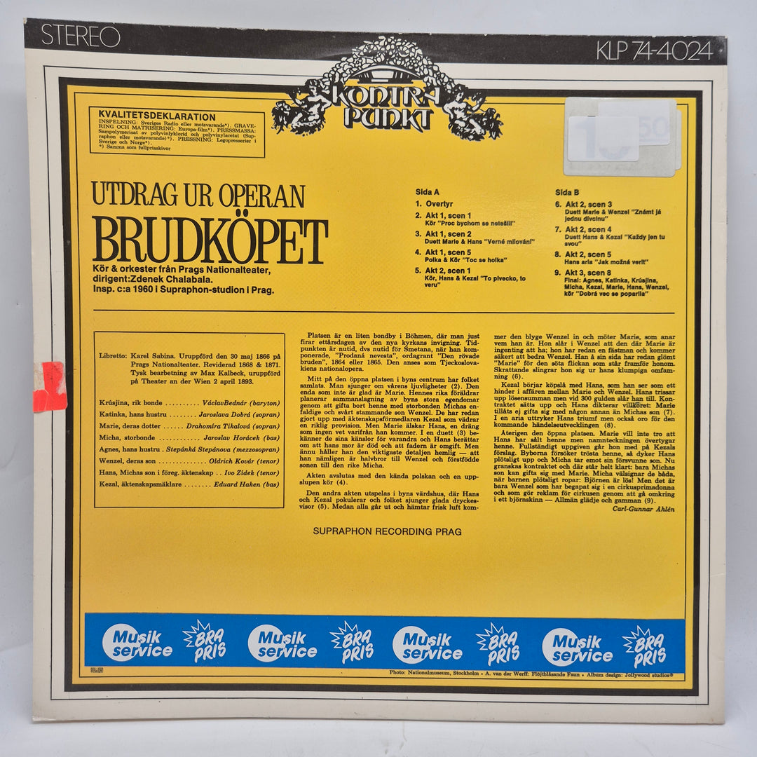 Retro LP Brudköpet Smetana Supraphon vintage