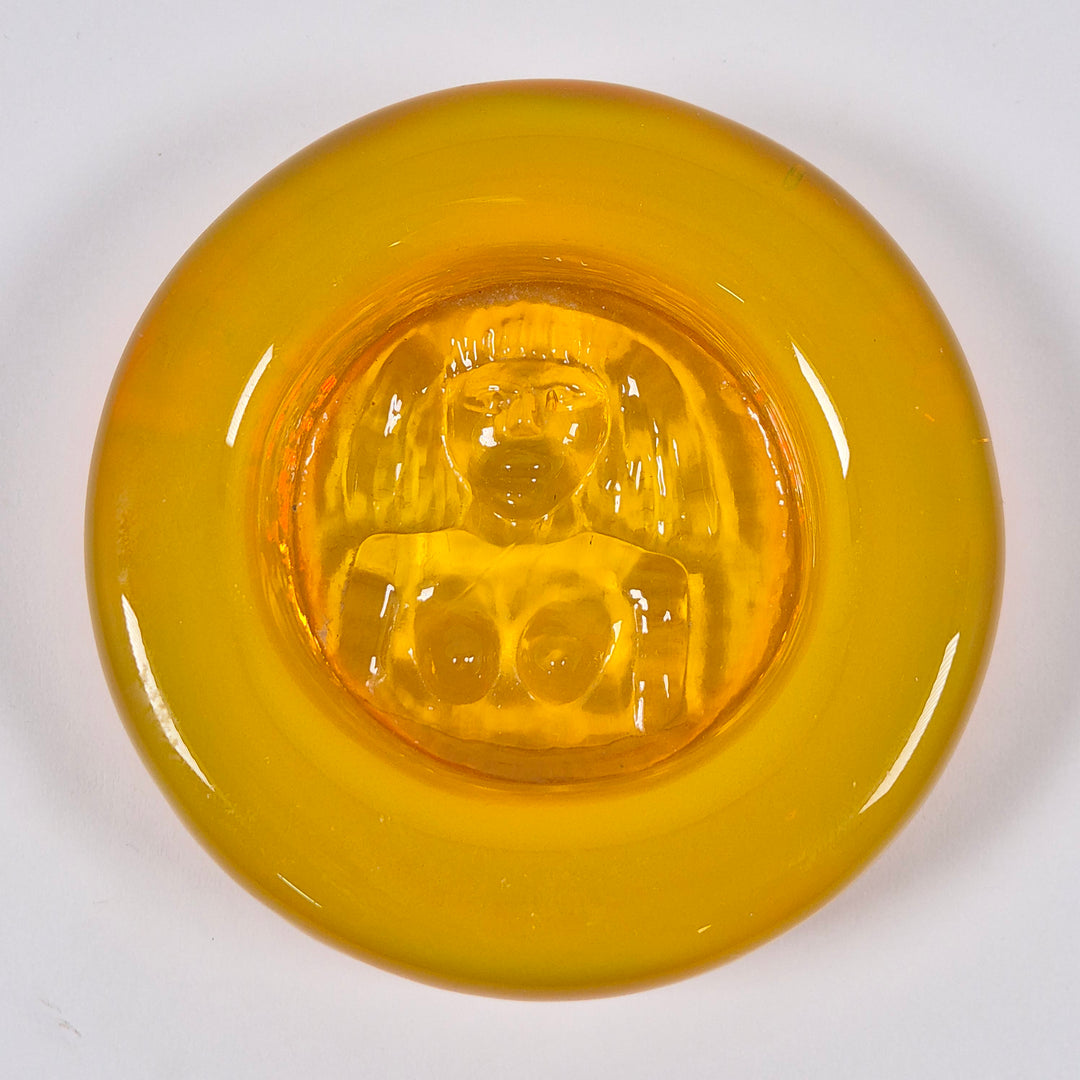 Retro bärnstensgul glasskål med kvinnobyst