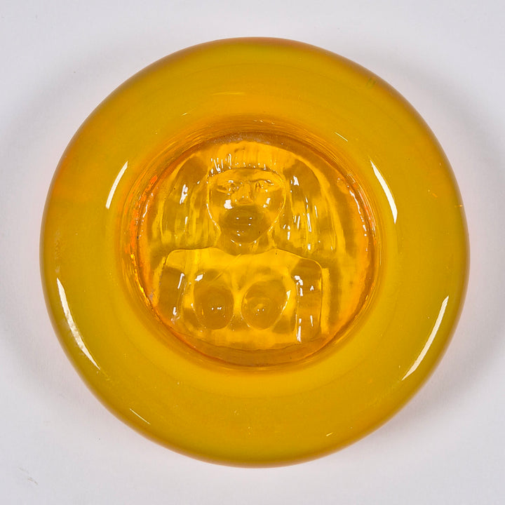 Retro bärnstensgul glasskål med kvinnobyst