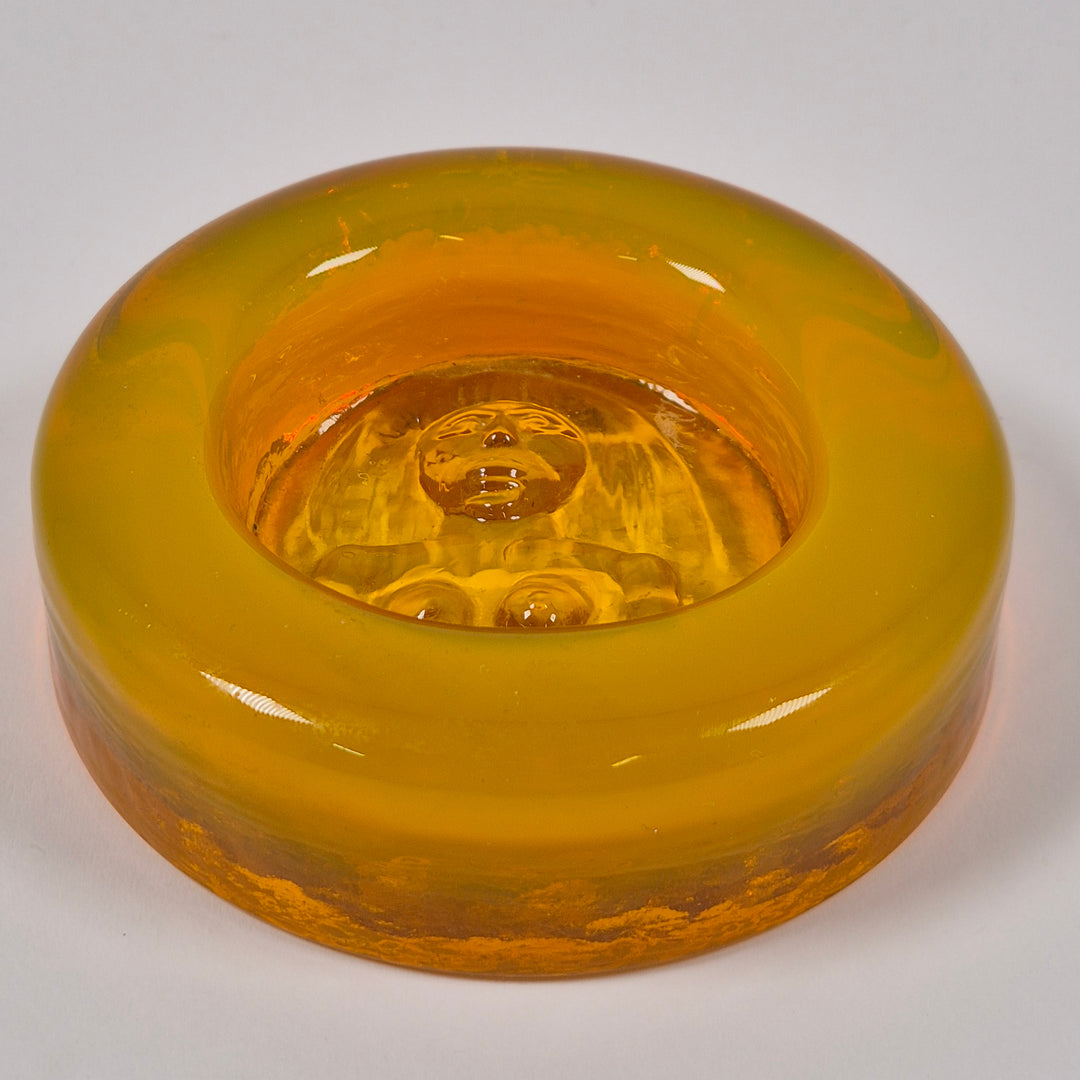 Retro bärnstensgul glasskål med kvinnobyst