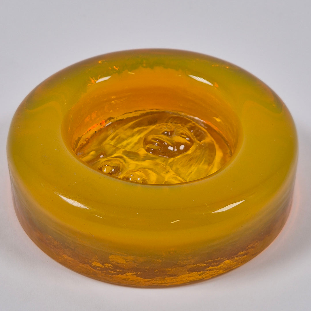 Retro bärnstensgul glasskål med kvinnobyst