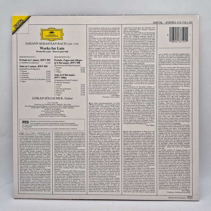 Bach gitarrverk vinyl LP Deutsche Grammophon retro