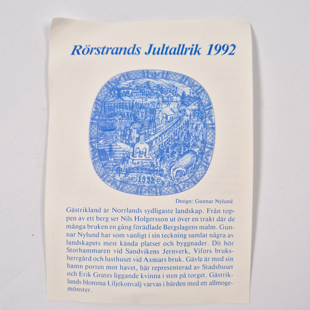 Rörstrand blåvit jul samlartallrik porslin 1992