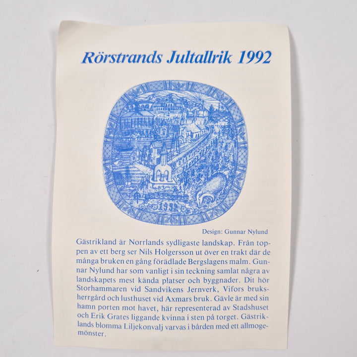 Rörstrand blåvit jul samlartallrik porslin 1992