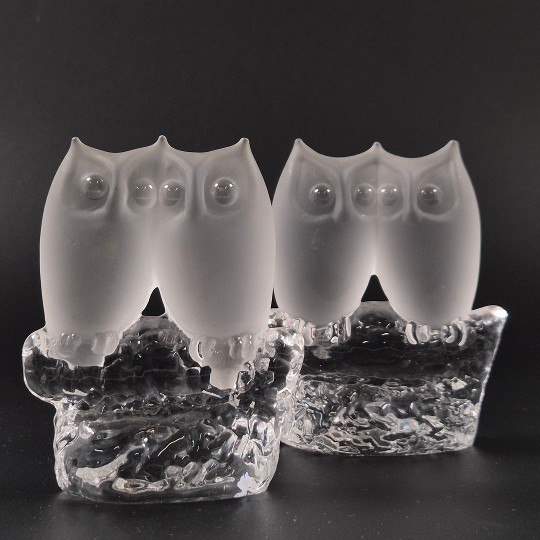 Dekorativa ugglor i frostat pressat glas