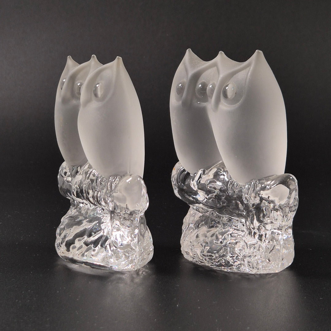 Dekorativa ugglor i frostat pressat glas