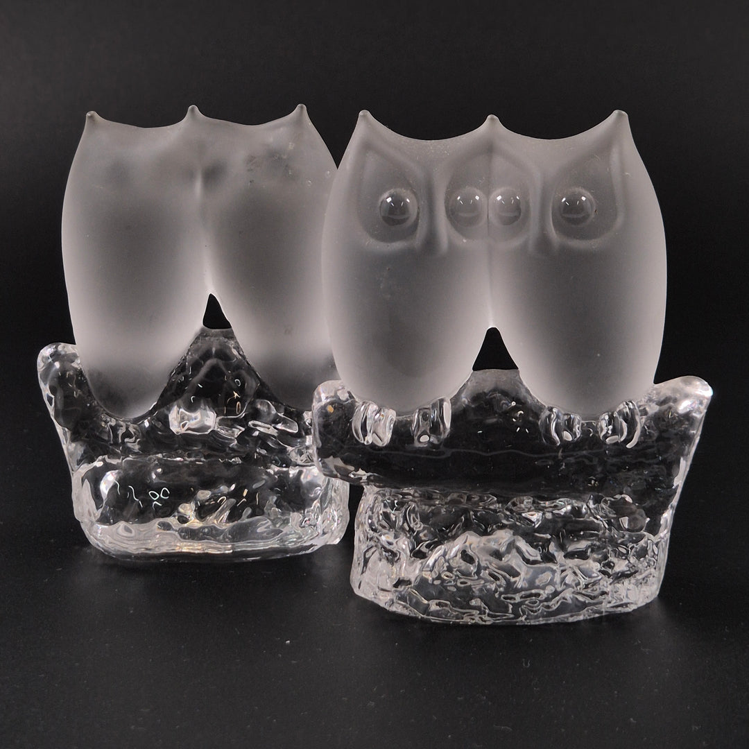 Dekorativa ugglor i frostat pressat glas