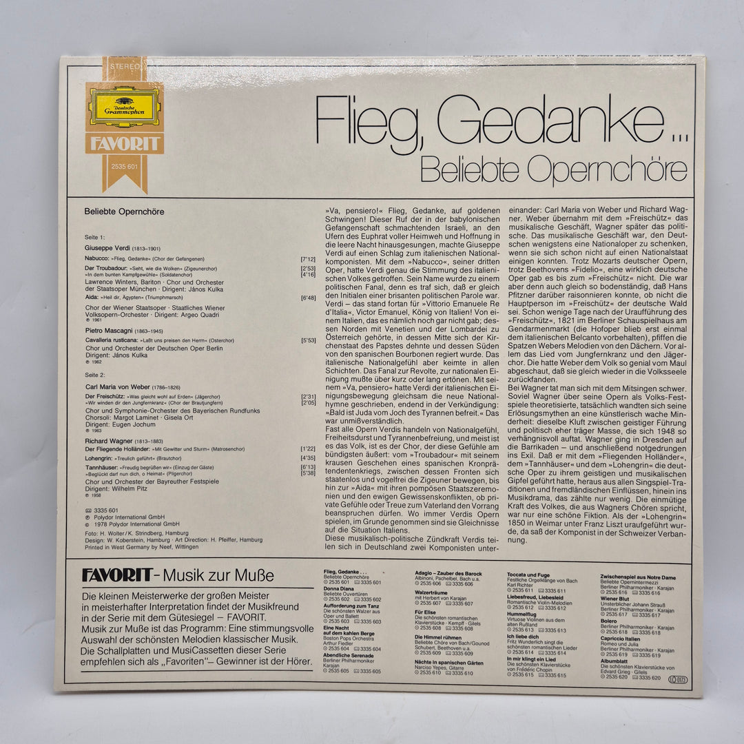 Retro LP klassiska operakörer Deutsche Grammophon