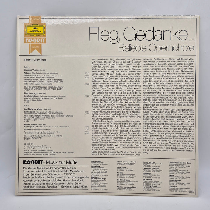 Retro LP klassiska operakörer Deutsche Grammophon