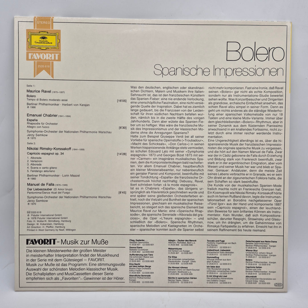Bolero Spanische Impressionen LP vintage Deutsche Grammophon