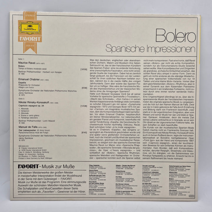 Bolero Spanische Impressionen LP vintage Deutsche Grammophon