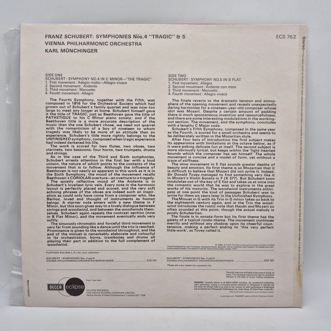 Schubert symfonier 4 och 5 retro LP
