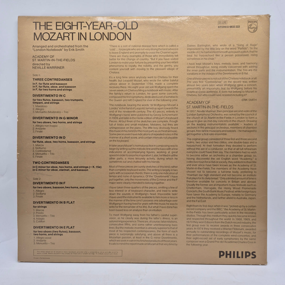 Mozart in London retro vinyl LP Philips