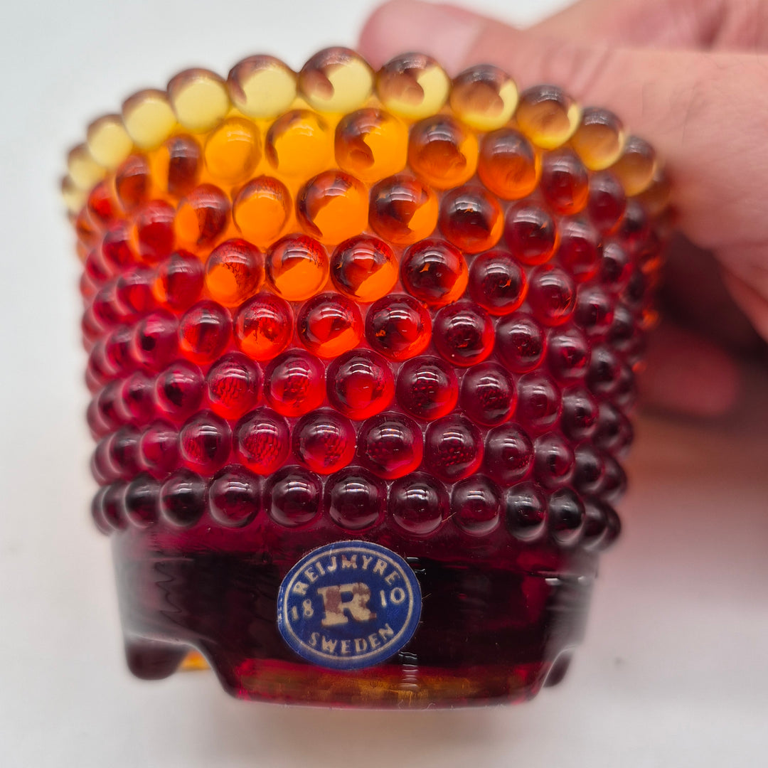 Reijmyre retro glasskål rödorange bubbligt glas