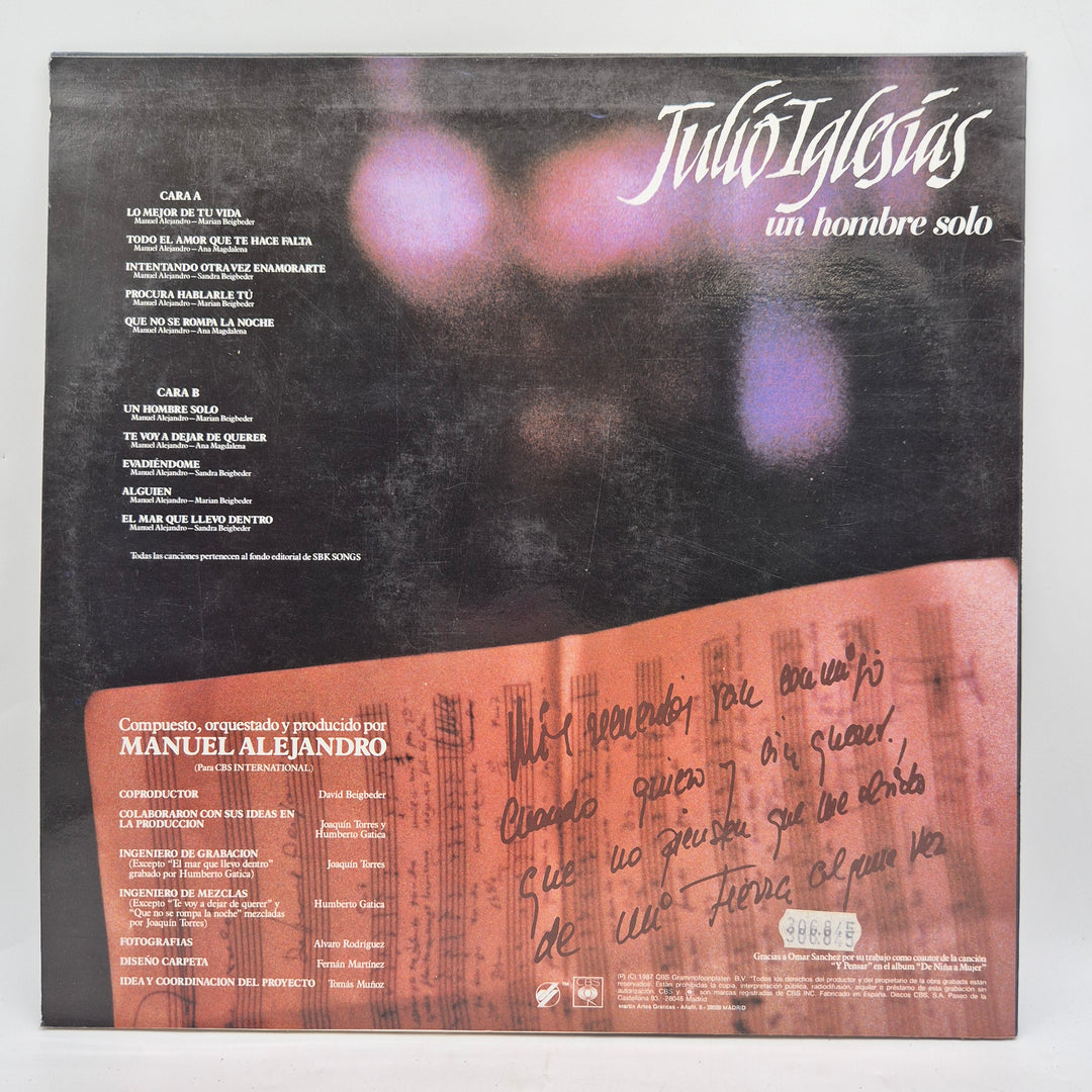 Julio Iglesias Un Hombre Solo retro LP