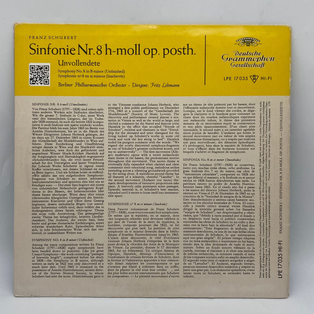 Franz Schubert Symfoni Nr.8 Vinylskiva - Klassisk Musik - Homy Secondhand Online