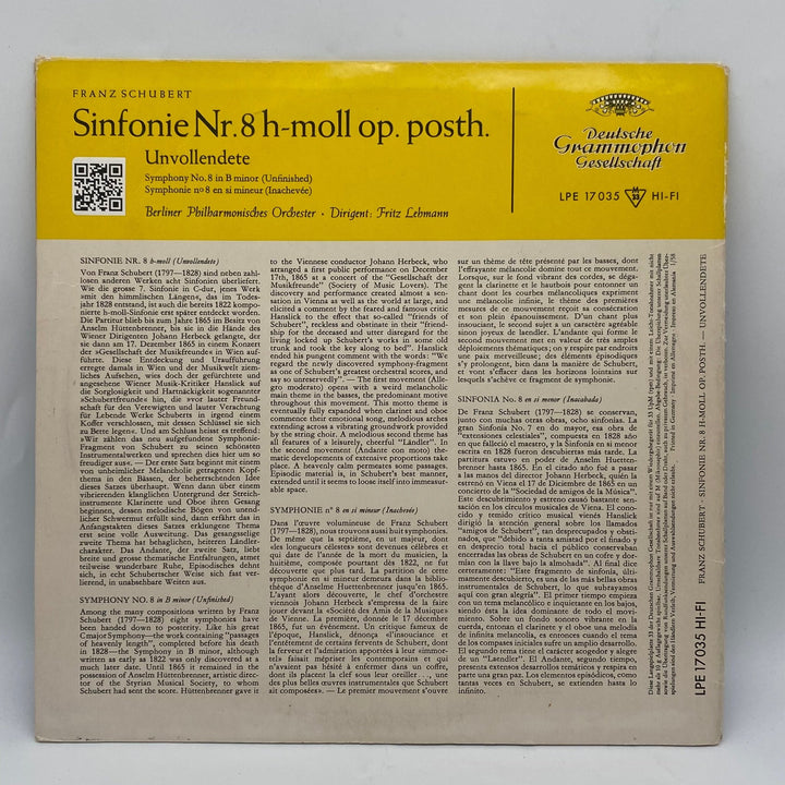 Franz Schubert Symfoni Nr.8 Vinylskiva - Klassisk Musik - Homy Secondhand Online