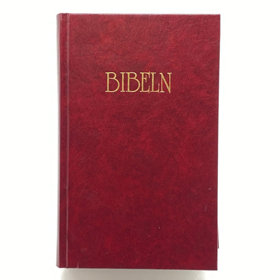 Röd Bibeln i konstläder med guldetikett - Homy Secondhand Online