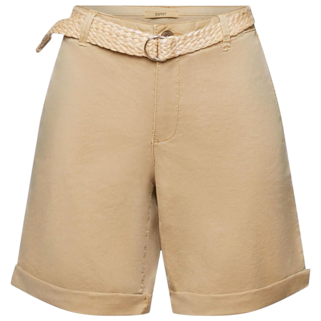Esprit beige shorts med flätat bälte