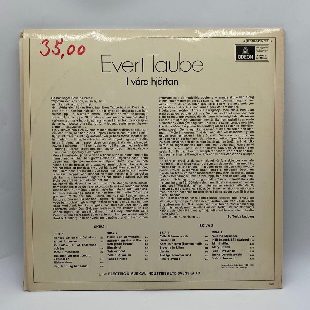 Evert Taube Vinylskiva I Våra Hjärtan EMI Odeon - Homy Secondhand Online