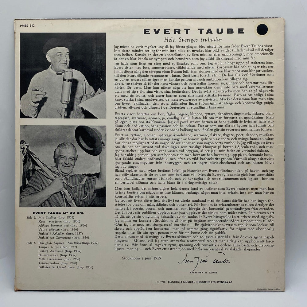 Evert Taube Vinylskiva på EMI Odeon - Homy Secondhand Online