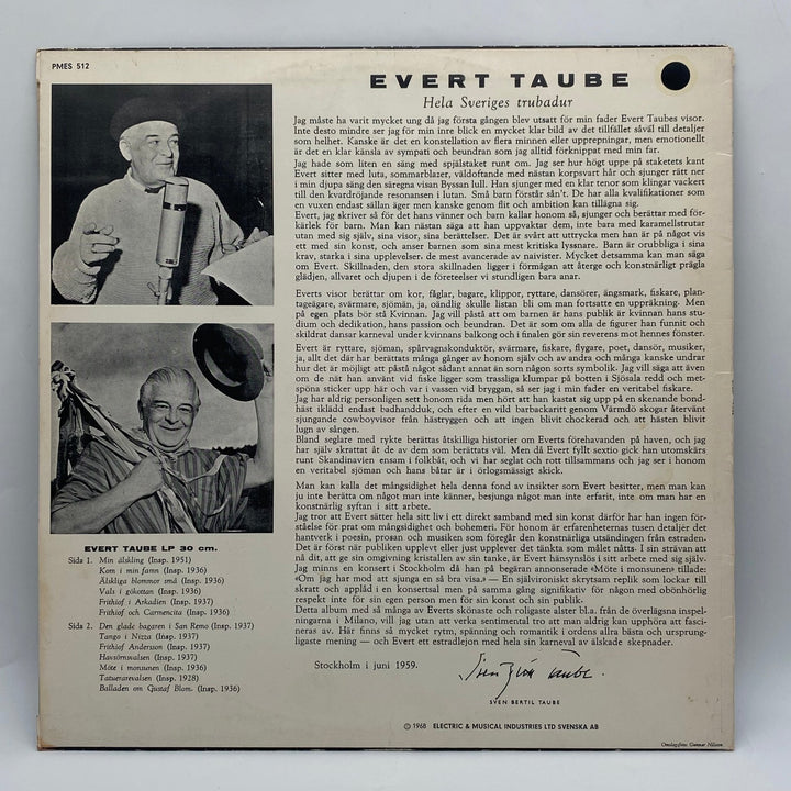 Evert Taube Vinylskiva på EMI Odeon - Homy Secondhand Online