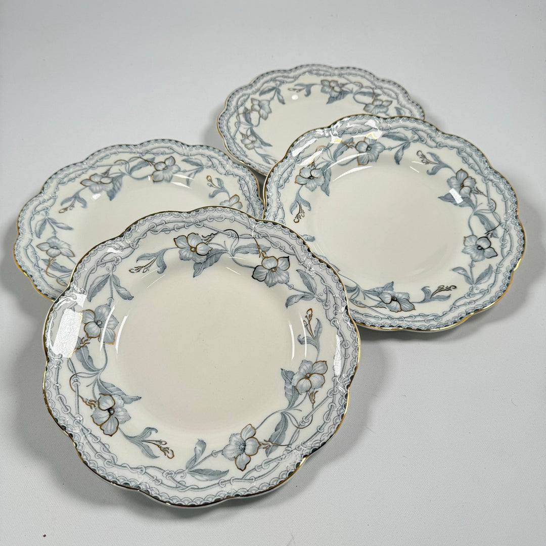 Set med 4 Antika Blomster Tallrikar med Guldkant från Johnson Bros, England - Homy Secondhand Online