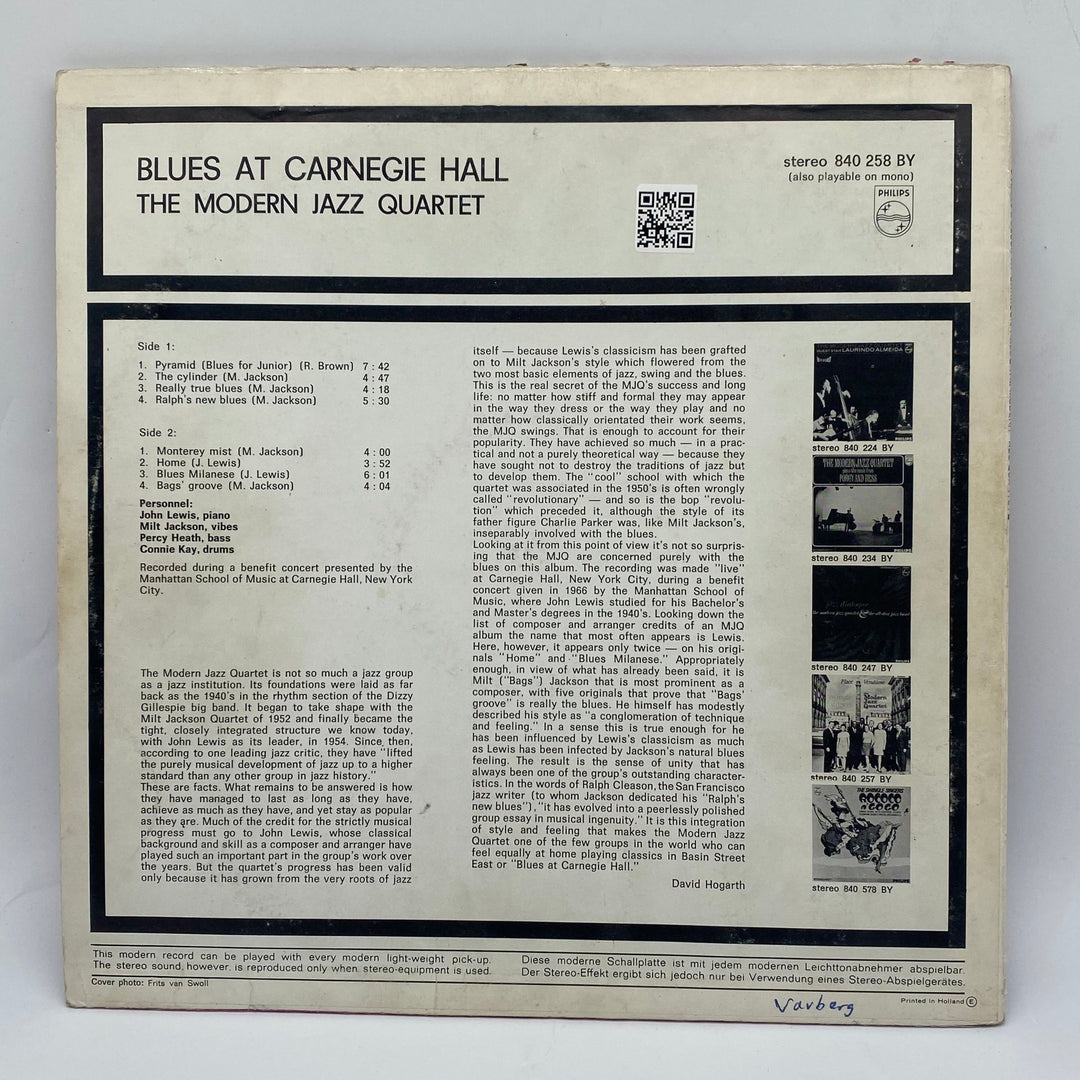 Modern Jazz Quartet: Blues vid Carnegie Hall - Homy Secondhand Online