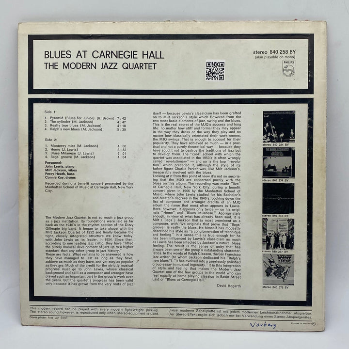Modern Jazz Quartet: Blues vid Carnegie Hall - Homy Secondhand Online