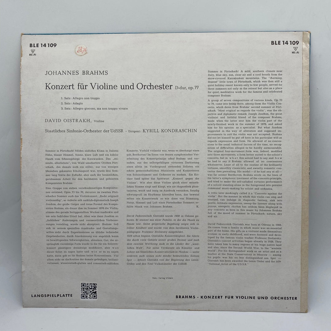 Brahms Violinkonsert med David Oistrakh Vinyl - Homy Secondhand Online