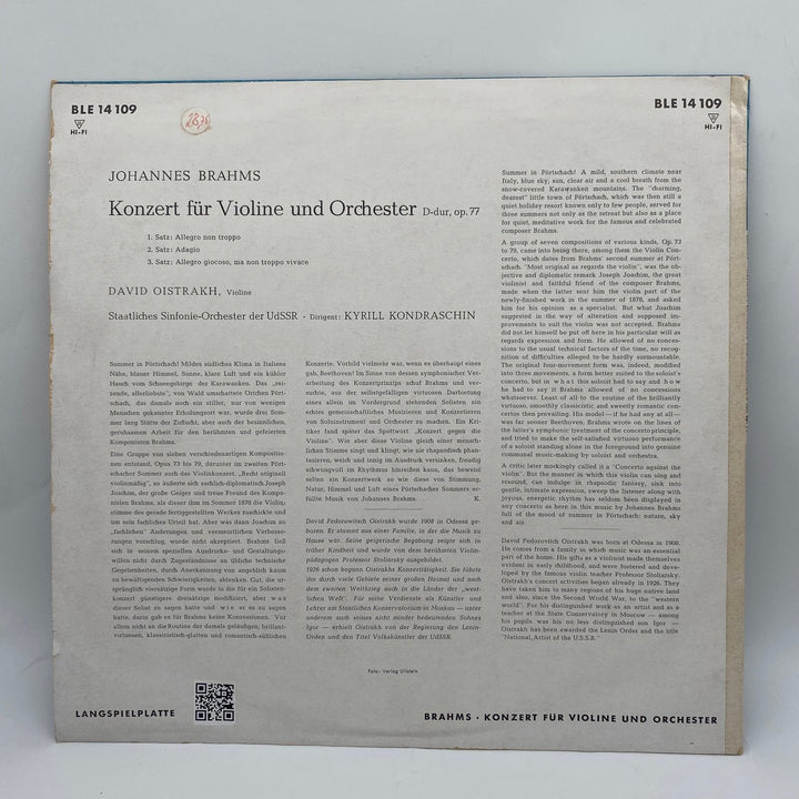 Brahms Violinkonsert med David Oistrakh Vinyl - Homy Secondhand Online
