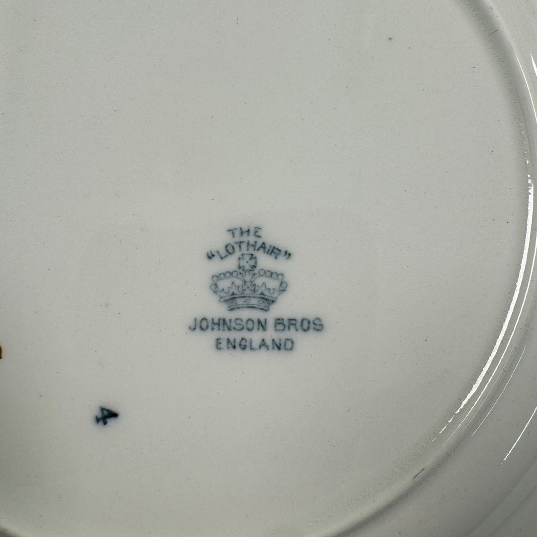 Set med 4 Antika Blomster Tallrikar med Guldkant från Johnson Bros, England - Homy Secondhand Online